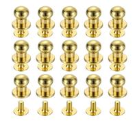 sourcing map 15Sets Brass Ball Head Stud Rivets, 6mm Dia. Screw Back Button Nipple Rivet for DIY Leathercraft, Golden