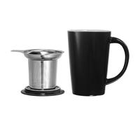 sourcing map 16.2 oz Porcelain Tea Cups with Infuser and Lid, Ceramic Loose Leaf Tea Cup Steeper Maker Coffee Mug for Milk Cocoa Office Home Coffee Lover Gifts, Black