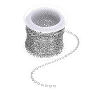 sourcing map 16.4 Feet/5 Meter Stainless Steel Curb Chain, 2.5x0.6mm Cuban Link Chain, Flat Links Cross Cable Chains for DIY Jewelry Making Supplies, Silver