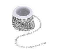 sourcing map 16.4 Feet/5 Meter Stainless Steel Curb Chain, 3.7x1mm Cuban Link Chain, Twisted Links Cross Cable Chains for DIY Jewelry Making Supplies, Silver