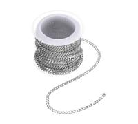 sourcing map 16.4 Feet/5 Meter Stainless Steel Curb Chain, 3x0.8mm Cuban Link Chain, Twisted Links Cross Cable Chains for DIY Jewelry Making Supplies, Silver