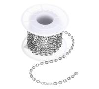 sourcing map 16.4 Feet/5 Meter Stainless Steel Curb Chain, 4x1mm Cuban Link Chain, Flat Links Cross Cable Chains for DIY Jewelry Making Supplies, Silver