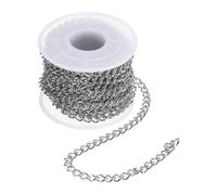 sourcing map 16.4 Feet/5 Meter Stainless Steel Curb Chain, 7x5x1.2mm Cuban Link Chain, Twisted Links Cross Cable Chains for DIY Jewelry Making Supplies, Silver