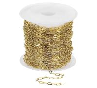 sourcing map 16.4 ft Paper Clip Chain, 2mm/0.08" Width Stainless Steel Chains for Jewelry Making Oval Link Chains Roll for Necklace Bracelet, Gold