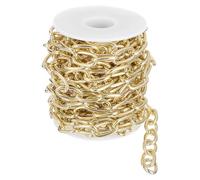 sourcing map 16.4Feet Aluminum Link Chain, Link Cable Chain Embossed Oval Plated Chain Bulk Craft Making Chain Roll for DIY, 20x11x2.6mm, Gold