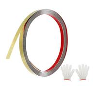 sourcing map 16.4ft x 0.39" Wall Trim Molding Trim, Peel and Stick Self Adhesive Stainless Steel Mirror Finish Metal Strip Trim with Glove and Card for Floor, Cabinet, Tile Edge, Gold