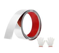 sourcing map 16.4ft x 1.97" Wall Trim Molding Trim, Peel and Stick Self Adhesive Stainless Steel Mirror Finish Metal Strip Trim with Glove and Card for Floor, Cabinet, Tile Edge, Silver