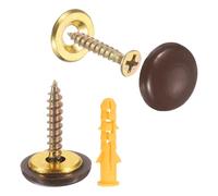 sourcing map 16 Pcs 16.8 mm Decorative Caps Cover Nails, Zinc Alloy Screw Covers Caps Mirror Fixing Screws for Mirrors, Coffee Tables, Wooden or Glass Furniture, Brown