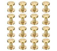 sourcing map 16 Pcs Brass Chicago Screws 12mm Height Flat Head Screw Binding Rivets Post Nail Stud Rivets Fastener for DIY Leather Craft Belt Purse Strap