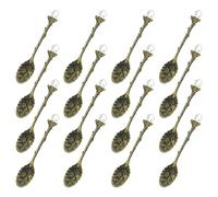 sourcing map 16 Pcs Retro Spoons, 4.3 Inch Crystal Alloy Coffee Spoons,Vintage Carved Tea Spoon Leaf Flower Pattern Dessert Spoon Ice Cream Spoons for Stirring Mixing Cyan