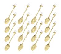 sourcing map 16 Pcs Retro Spoons, 4.3 Inch Crystal Alloy Coffee Spoons,Vintage Carved Tea Spoon Leaf Flower Pattern Dessert Spoon Ice Cream Spoons for Stirring Mixing Gold