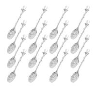 sourcing map 16 Pcs Retro Spoons, 4.3 Inch Crystal Alloy Coffee Spoons,Vintage Carved Tea Spoon Leaf Flower Pattern Dessert Spoon Ice Cream Spoons for Stirring Mixing Silver Tone