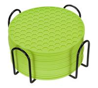 sourcing map 16 Pcs Silicone Coasters with Holder, 4 Inch Round Coaster for Drink, Non-Slip Non-Stick Heat Resistant Place Mats Washable for Cups Tabletop Protection Table Decor, Green