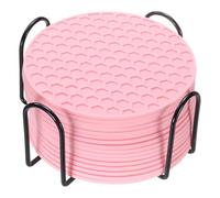 sourcing map 16 Pcs Silicone Coasters with Holder, 4 Inch Round Coaster for Drink, Non-Slip Non-Stick Heat Resistant Place Mats Washable for Cups Tabletop Protection Table Decor, Pink
