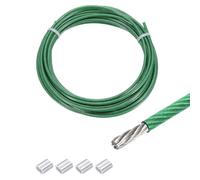 sourcing map 16Ft(5M) Wire Rope 304 Stainless Steel Cable 1/8"(3mm) Vinyl Coated with 4Pcs Aluminum Sleeves for Hanging, Clotheslines, Lifting Green