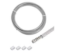sourcing map 16Ft(5M) Wire Rope 304 Stainless Steel Cable 1/8"(3mm) Vinyl Coated with 4Pcs Aluminum Sleeves for Hanging, Clotheslines, Lifting Transparent