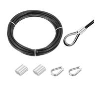 sourcing map 16ft Wire Rope 304 Stainless Steel Cable, 8mm(5/16") Vinyl Coated with 2pcs Aluminum Sleeves and Thimble for Railing, Decking, Hanging, Clothes Lines, Black 5m