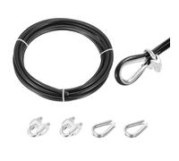 sourcing map 16ft Wire Rope 304 Stainless Steel Cable, 8mm(5/16") Vinyl Coated with 2pcs Screw Chuck and Thimble for Railing, Decking, Hanging, Clothes Lines, Black 5m