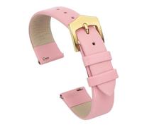 sourcing map 16mm Pink Genuine Leather Watch Bands, Quick Release Flat Thin Elegant Leather Watch Strap Wristband Replacement Bands with Gold Stainless Steel Buckle for Women