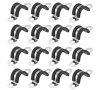 sourcing map 16Pcs 15mm/0.59Inch Cable Clamps, 304 Stainless Steel Rubber Cushioned U-Tube Strap Clamp Metal Tube Holder for Pipe, Wiring Fixing