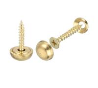 sourcing map 16Pcs Brass Decorative Screws with Caps, 15mm Mirror Screws Cover Self-Tapping Screws for Furniture Fixing, Gold Tone