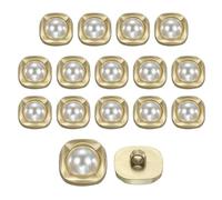 sourcing map 16Pcs Faux Pearl Buttons, 18mm / 0.71" Fashion Vintage Button Square Sew on Embellishments for Clothing Sweater Coats Suits Dress Knitting Decorations, Gold