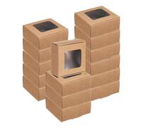 sourcing map 16Pcs Kraft Soap Boxes, 2.6x2.6x1.2inch Mini Kraft Treat Box with Clear Window for Candy Cookie Gift Party Festival Favor Treats Packaging (Brown)