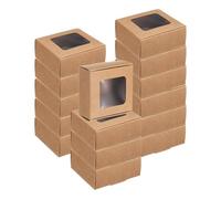 sourcing map 16Pcs Kraft Soap Boxes, 2.8" x 2.8" x 1.2" Mini Kraft Treat Box with Clear Window for Candy Cookie Gift Party Favor Treats Packaging (Light Brown)