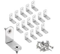 sourcing map 16pcs L-Shaped Corner Bracket 1.2" x 1.2" x 0.6" Stainless Steel 90 Degree Angle Brace Joint Right Corner Fastener with 32 Screws for Shelves Cabinet Chair Drawer, Silver
