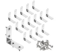 sourcing map 16pcs L-Shaped Corner Bracket 1.6" x 1.6" x 0.6" Stainless Steel 90 Degree Angle Brace Joint Right Corner Fastener with 64 Screws for Shelves Cabinet Chair Drawer, Silver
