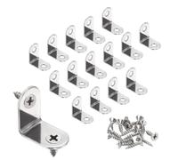 sourcing map 16pcs L-Shaped Corner Bracket 1" x 1" x 0.6" Stainless Steel 90 Degree Angle Brace Joint Right Corner Fastener with 32 Screws for Shelves Cabinet Chair Drawer, Silver