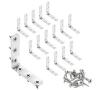 sourcing map 16pcs L-Shaped Corner Bracket 2.4" x 2.4" x 0.6" Stainless Steel 90 Degree Angle Brace Joint Right Corner Fastener with 96 Screws for Shelves Cabinet Chair Drawer, Silver
