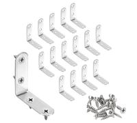 sourcing map 16pcs L-Shaped Corner Bracket 2" x 2" x 0.6" Stainless Steel 90 Degree Angle Brace Joint Right Corner Fastener with 64 Screws for Shelves Cabinet Chair Drawer, Silver