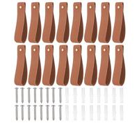 sourcing map 16pcs Leather Curtain Rod Holder 11 x 1 Inches Wall Hanging Straps Curtain Rod Hook Brackets Hangers with Screws for Bathroom Kitchen Bedroom, Dark Brown