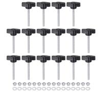 sourcing map 16pcs Tee Wing Knobs M4 x 35mm Metric Thread 27mm Z/T Head Plastic Handles Thumb Screws Hand Clamping Threaded Stud Knob Grip Thumbscrew with Nuts Washers, Black