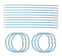 sourcing map 16pcs Wire Keychain Cable 6" Plastic Coated 2mm Stainless Steel Key Ring Cable Loop Rings for Women Hanging Luggage Tags Keychains Key ID Tags, Blue