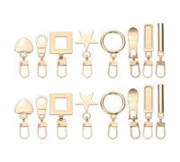 sourcing map 16pcs Zipper Pull, 1.77 Inch Leather Zip Puller 8 Type Zipper Replacement Repair Zipper Head Handle for Luggage Clothing Jackets Backpacks Boots, Gold