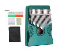 sourcing map 17 Keys Thumb Piano, Blue Mini Portable Finger Piano Solid Koa-Wood Flower Pattern Handrail with Tune Hammer, Sheet Music Study Instruction for Gift Adults Beginners