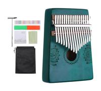 sourcing map 17 Keys Thumb Piano, Blue Mini Portable Finger Piano Solid Koa-Wood Flower Pattern with Tune Hammer, Sheet Music Study Instruction for Gift Adults Beginners