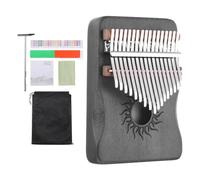sourcing map 17 Keys Thumb Piano, Deep Brown Mini Portable Finger Piano Maple Wood Sun Pattern with Protective Bag, Tune Hammer, Sheet Music Study Instruction for Gift Adults Beginners