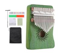sourcing map 17 Keys Thumb Piano, Green Mini Portable Finger Piano Maple Wood Sun Pattern with Protective Bag, Tune Hammer, Sheet Music Study Instruction for Gift Adults Beginners