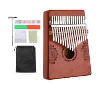 sourcing map 17 Keys Thumb Piano, Red Mini Portable Finger Piano Solid Koa-Wood Flower Pattern with Tune Hammer, Sheet Music Study Instruction for Gift Adults Beginners