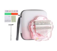 sourcing map 17 Keys Thumb Piano,Transparent Pink Flower Portable Finger Piano with Carry Box Musical Note Stickers Tuning Hammer Cleaning Cloth Gifts