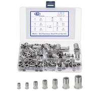 sourcing map 170 Pcs Rivet Nut, 304 Stainless Steel Metric Thread Rivet Nuts Kit Flat Head Threaded Insert Nuts M3/ M4/ M5/ M6/ M8/ M10/ M12 for Automotive, Home Decor and Industrial