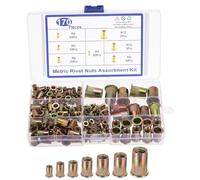 sourcing map 170 Pcs Rivet Nut, Carbon Steel Metric Thread Rivet Nuts Kit Flat Head Threaded Insert Nuts M3/ M4/ M5/ M6/ M8/ M10/ M12 for Automotive, Home Decor and Industrial