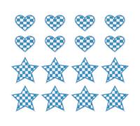 sourcing map 18 Pcs Heart Star Checkered Iron on Patches Embroidered Appliques Sew on Patches for Jacket Denim Collection Clothes Dress Hats Jeans DIY Accessory, Blue/White