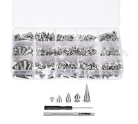 sourcing map 180 Sets Cone Spikes Studs, 4 Sizes Studs and Spike Leather Rivets Kit with Install Tools for Leather Craft Clothing Shoes Belts Bags, Silver