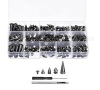 sourcing map 180 Sets Cone Spikes Studs, 4 Sizes Studs and Spike Leather Rivets Kit with Install Tools for Leather Craft Clothing Shoes Belts Bags, Black