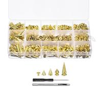 sourcing map 180 Sets Cone Spikes Studs, 4 Sizes Studs and Spike Leather Rivets Kit with Install Tools for Leather Craft Clothing Shoes Belts Bags, Gold