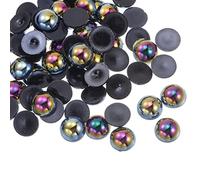 sourcing map 180pcs ABS Half Pearl Beads, 10mm Resin Flat Back Pearls Shiny Imitation Pearl Bead for DIY Crafts Making Shoes Wedding Christmas Photo Frames, Colorful Black